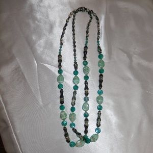 Aqua/Turquoise Polished Glass Bead Necklace
